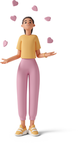 girl standing with hearts